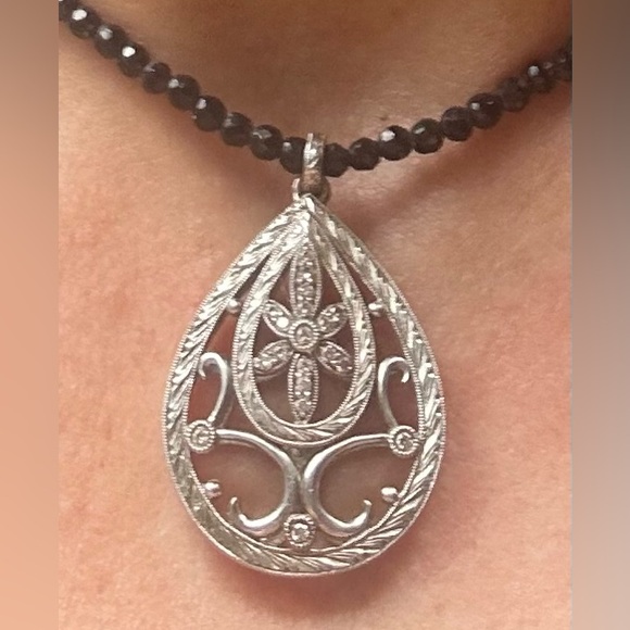 Gabriel & Co. Sterling Silver and Diamond Filigree Necklace - Picture 2 of 4